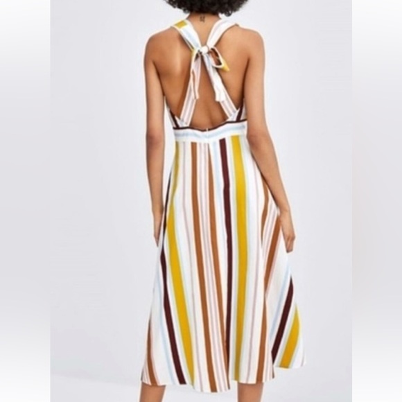 Zara TRF Collection Striped Tie Back Surplice Midi Dress Size XS - Picture 3 of 11